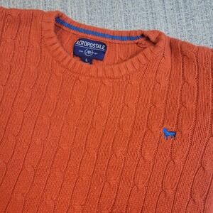 Aeropostale Cable Knit Sweater Womens‎ Large Orange Pullover Long Sleeve Crew